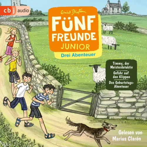 Cover von Enid Blyton - Fünf Freunde JUNIOR - Drei Abenteuer - Band 8 - Timmy, der Meisterdetektiv. Gefahr auf den Klippen. Das Geburtstags-Abenteuer